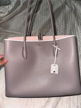 kate spade gray tote with pink interior trim